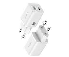 Laidinis įkroviklis Dux Ducis C80 Super Si – USB + Type C – PD 30W QC 3.0 18W 3A baltos spalvos