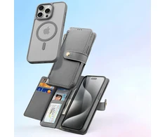 Dux Ducis Lawa Leather dėklas skirtas Apple iPhone 15 Pro Max – pilkos spalvos