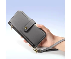 Dux Ducis Lawa Leather Samsung Galaxy S25 Plus with Detachable Magnetic Wallet – dėklas telefonui pilkos spalvos