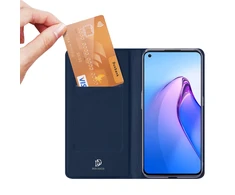 Dux Ducis Skin Pro Oppo Reno 8 atverčiamas card wallet su stoveliu dėklas telefonui mėlynos spalvos