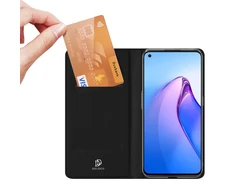Dux Ducis Skin Pro Oppo Reno 8 atverčiamas card wallet su stoveliu dėklas telefonui juodos spalvos