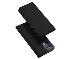 Dux Ducis Skin Pro Oppo Reno 8 atverčiamas card wallet su stoveliu dėklas telefonui juodos spalvos