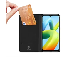 Dux Ducis Skin Pro Xiaomi Redmi A1+ atverčiamas Card Wallet su stoveliu dėklas telefonui juodos spalvos