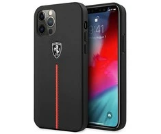 Ferrari FEOMSHCP12LBK Apple iPhone 12 Pro Max dėklas telefonui juodos spalvos Off Track Leather Nylon Stripe
