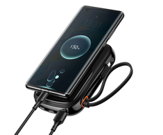 Baseus Qpow Digital Ekranas Fast Charging Power Bank 10000mAh 22.5W QC/PD/SCP/FCP with Built-in USB-C Cable Juodas - OUTLET (Atnaujinta)