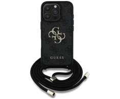 Dėklas Guess 4G Big Logo Cord Stap Crossbody Apple iPhone 16 Pro juodos spalvos