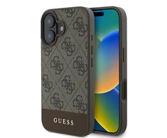 GUESS dėklas skirtas Apple iPhone 16 Plus GUHCP16MG4GLBR (PC/TPU 4G PU Bottom Stripe) rudos spalvos