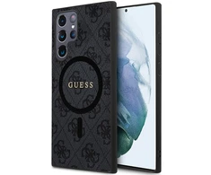 Dėklas GUESS GUHMS24LG4GFRK S24 ULTRA S928 JUODA/Juodas HARDCASE 4G COLLECTION LEATHER METAL MAGSAFE