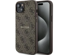 Dėklas GUESS GUHMP15SG4GFRW IPHONE 15/14/13 6.1 "BROWN / BROWN HARDCASE 4G COLLECTION LEATHER METAL LOGO MAGSAFE