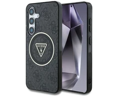 Guess 4G Glitter Triangle Mygtukai MagSafe Samsung Galaxy S25 dėklas telefonui juodos spalvos