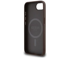 Guess PU 4G Strass Triangle Metal Logo Apple iPhone 16e dėklas telefonui rudos spalvos