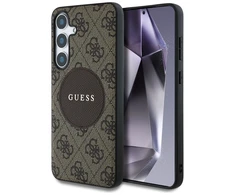 Guess 4G Round Patch Classic Logo MagSafe Samsung Galaxy S25 Plus dėklas telefonui rudos spalvos