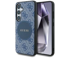 Guess 4G Round Patch Classic Logo MagSafe Samsung Galaxy S25 Plus dėklas telefonui mėlynos spalvos