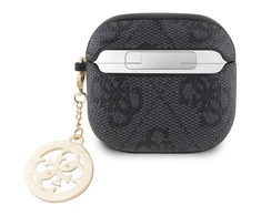 Guess 4G Script PC/PU Charm dėklas skirtas Apple AirPods 4 juodos spalvos