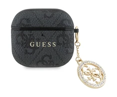 Guess 4G Script PC/PU Charm dėklas skirtas Apple AirPods 4 juodos spalvos