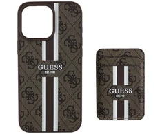 Guess 4G Stripes su portfelem Magsafe Apple iPhone 16 Pro Max dėklas telefonui rudos spalvos