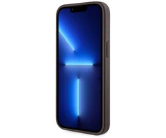 Guess 4G Stripes su krepšeliu Magsafe Apple iPhone 15 dėklas telefonui rudos spalvos