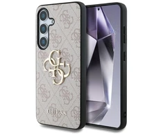 Guess PU 4G Metal Logo dėklas skirtas Samsung Galaxy S25 rožinės spalvos