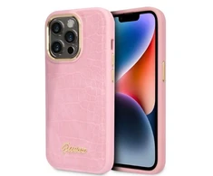 Guess GUHCP14LHGCRHP iPhone 14 Pro 6,1 colio eilinis/rožinis kietas dėklas Croco kolekcija