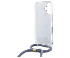 Guess GUHCP16SHC4SEB Apple iPhone 16 6.1″ mėlynas kietas dėklas Crossbody Cord 4G Print