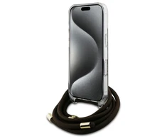Guess GUHCP16SHC4SEW Apple iPhone 16 6.1" dėklas telefonui rudos spalvos/dėklas telefonui rudos spalvos Crossbody Cord 4G Print