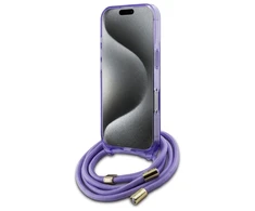 Guess GUHMP16LHCTSGNSU Apple iPhone 16 Pro 6.3" dėklas telefonui violetinės spalvos Crossbody Cord Script MagSafe