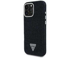 Guess Denim Triangle Logo MagSafe dėklas skirtas Apple iPhone 16 Pro juodos spalvos