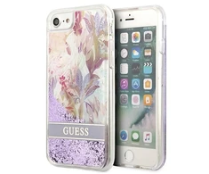 „Guess“ dėklas su skystais blizgučiais ir gėlių raštais, skirtas iPhone SE 2022 / SE 2020 / 7 / 8 - violetinė