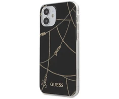 Guess GUHCP12SPCUCHBK Apple iPhone 12 mini 5,4″ juodos spalvos kietas dėklas Gold Chain Collection