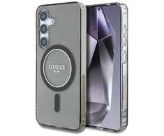 Guess Glitter Circle Classic Logo MagSafe Samsung Galaxy S25 dėklas telefonui juodos spalvos