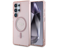 Dėklas Guess Glitter Circle Classic Logo MagSafe for Samsung Galaxy S25 Ultra pink