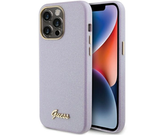 Apple iPhone 15 Pro Max Guess dėklas Glitter Glossy Script (GUHCP15XPGMCSL) violetinės spalvos