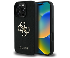 Dėklas Guess PU Grained 4G Metal Logo dėkals tavo Apple iPhone 16 Pro juodos spalvos