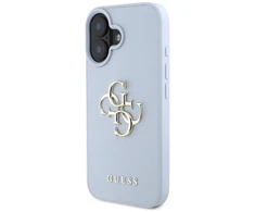 Guess Grained Big 4G Logo Small Classic Logo Apple iPhone 16 dėklas telefonui mėlynos spalvos
