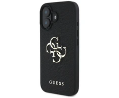 Guess Grained Big 4G Logo Small Classic Logo Apple iPhone 16 dėklas telefonui juodos spalvos