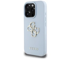Guess Grained Big 4G Logo Small Classic Logo Apple iPhone 16 Pro dėklas telefonui mėlynos spalvos