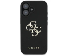 Guess Grained Big 4G Logo Small Classic Logo Apple iPhone 16 dėklas telefonui juodos spalvos