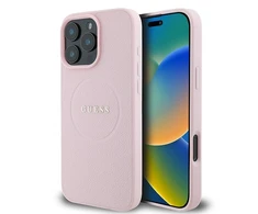 Apple iPhone 16 Pro Guess Grained Ring MagSafe (GUHMP16LPGHSMMP) dėklas telefonui rožinės spalvos