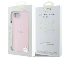 Guess PU Grained Classic Logo MagSafe Apple iPhone 16e dėklas telefonui rožinės spalvos