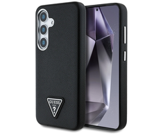 Guess Grained Triangle Logo MagSafe Samsung Galaxy S25 dėklas telefonui juodos spalvos
