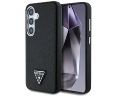 Guess Grained Triangle Logo MagSafe Samsung Galaxy S25 dėklas telefonui juodos spalvos