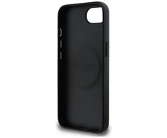 Guess Grained Triangle MagSafe dėklas iPhone 16e - juodas