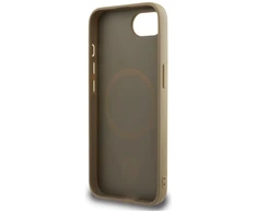 Guess Grained Triangle MagSafe dėklas iPhone 16e - ruda