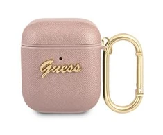 Dėklas GUESS GUA2SASMP AIRPODS 1/2 COVER Rožinis/Rožinis SAFFIANO SCRIPT METAL COLLECTION