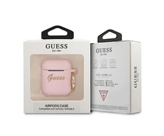 Apple AirPods Guess silikoninis Vintage Script (GUA2SSSI) ausinių dėklas rožinės spalvos