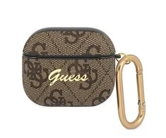 Dėklas Guess GUA34GSMW AirPods 3 dangtelis ruda / ruda 4G Script Metal Collection