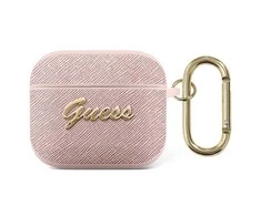 Apple AirPods 3 Guess Saffiano Script Metal Collection (GUA3SASMP) ausinių dėklas rožinės spalvos