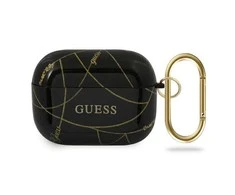 Guess apsauginis dėklas GUACAPPTPUCHBK auksinių grandinėlių kolekcija, skirta AirPods Pro juoda / auksinė