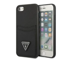 Apple iPhone SE 2022 / SE 2020 / 7 / 8 Guess dėklas Saffiano Triangle Logo Cardslot juodos spalvos