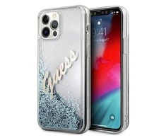 Apple iPhone 12 Pro Max Guess dėklas Glitter Vintage Script (GUHCP12LGLVSBL) mėlynos spalvos